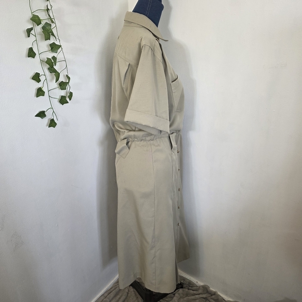 Vintage Kasper For ASL Khaki Button Down Shirt Dress - Picture 6 of 10
